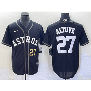 MLB Astros 27 Altuve Black Gold Nike Cool Base Men Jersey