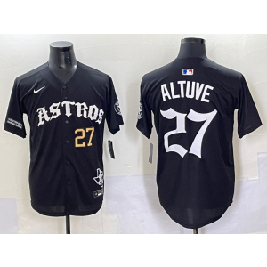 MLB Astros 27 Jose Altuve Black Gold Nike Cool Base Men Jersey