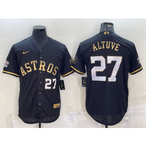 MLB Astros 27 Jose Altuve Black Gold Nike Cool Base Men Jersey