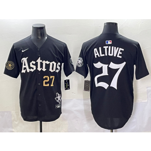 MLB Astros 27 Jose Altuve Black Gold Nike Cool Base Men Jersey