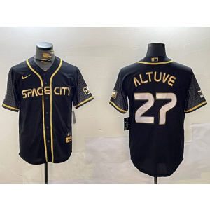 MLB Astros 27 Jose Altuve Black Gold Nike Cool Base Men Jersey