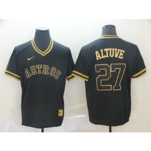 MLB Astros 27 Jose Altuve Black Gold Nike Cooperstown Legend V Neck Men Jersey