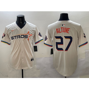 MLB Astros 27 Jose Altuve Cream Nike Cool Base Men Jersey