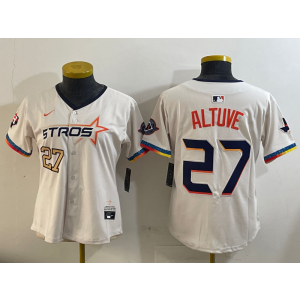 MLB Astros 27 Jose Altuve Cream Nike Cool Base Youth Jersey