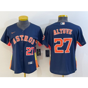 MLB Astros 27 Jose Altuve Navy With Patch Nike Cool Base Women Jersey(Run Small)