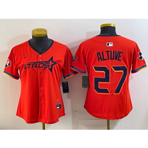 MLB Astros 27 Jose Altuve Orange Nike Cool Base Women Jersey