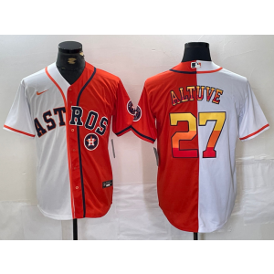 MLB Astros 27 Jose Altuve Orange White Split Nike Cool Base Men Jersey