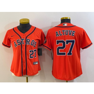 MLB Astros 27 Jose Altuve Orange With Patch Nike Cool Base Women Jersey(Run Small)