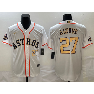 MLB Astros 27 Jose Altuve White 2023 Gold Collection With World Serise Champions Patch Cool Base Men Jersey