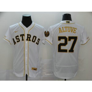 MLB Astros 27 Jose Altuve White Gold 2020 Nike Flexbase Men Jersey