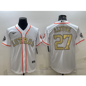 MLB Astros 27 Jose Altuve White Gold Nike Cool Base Men Jersey