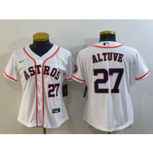 MLB Astros 27 Jose Altuve White With Patch Nike Cool Base Women Jersey(Run Small)
