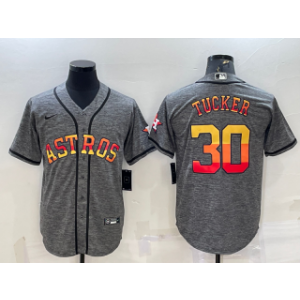 MLB Astros 30 Kyle Tucker Grey Rainbow Nike Cool Base Men Jersey