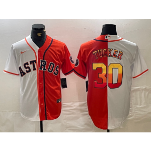 MLB Astros 30 Kyle Tucker Orange White Split Nike Cool Base Men Jersey