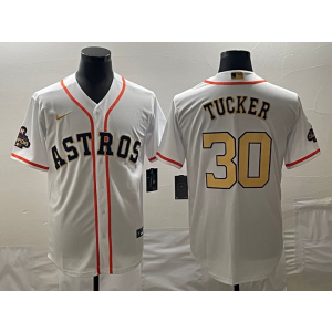 MLB Astros 30 Kyle Tucker White 2023 Gold With World Serise Champions Patch Cool Base Men Jersey