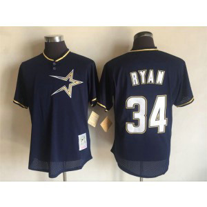 MLB Astros 34 Nolan Ryan Navy Blue Mitchell and Ness Throwback Men Jersey