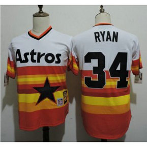 MLB Astros 34 Nolan Ryan Orange Cooperstown Collection Cool Base Men Jersey