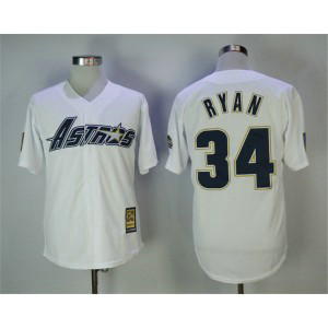 MLB Astros 34 Nolan Ryan White Cooperstown Collection Throwback Men Jersey