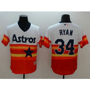 MLB Astros 34 Nolan Ryan White Orange Flexbase Cooperstown Men Jersey