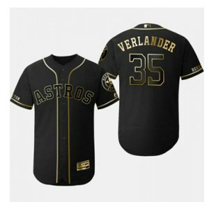 MLB Astros 35 Justin Verlander Black Gold Flexbase Men Jersey