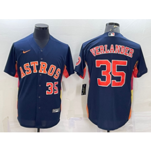 MLB Astros 35 Justin Verlander Navy With Patch Nike Cool Base Men Jersey