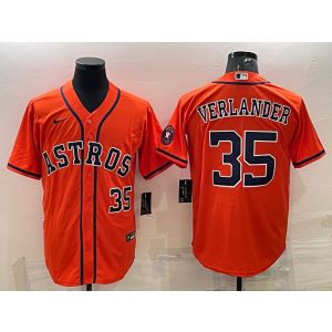 MLB Astros 35 Justin Verlander Orange Nike Cool Base Men Jersey
