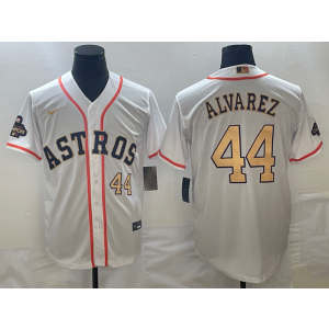 MLB Astros 44 Yordan Alvarez White 2023 Gold Collection With World Serise Champions Patch Cool Base Men Jersey