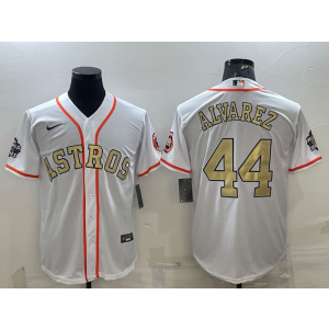 MLB Astros 44 Yordan Alvarez White Gold Nike Cool Base Men Jersey