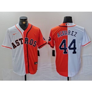 MLB Astros 44 Yordan Alvarez White Orange Split Nike Cool Base Men Jersey