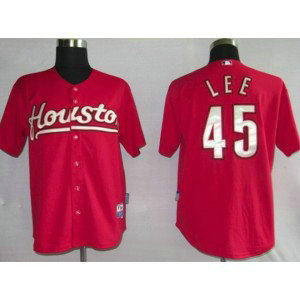 MLB Astros 45 Carlos Lee Red Mitchell and Ness Throwback Men Jersey