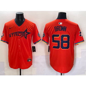 MLB Astros 58 Brown Orange Nike Cool Base Men Jersey
