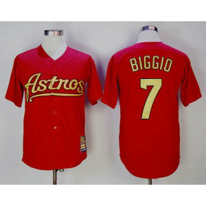 MLB Astros 7 Craig Biggio Red Gold Cooperstown Collection Throwback Men Jersey