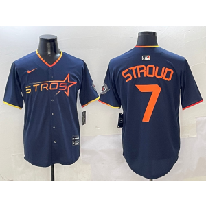 MLB Astros 7 Stroud Navy Orange Nike Cool Base Men Jersey