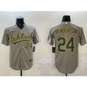 MLB Athletics 24 Rickey Henderson Grey Nike Cool Base Men Jersey