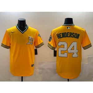 MLB Athletics 24 Rickey Henderson Yellow Nike Cool Base Men Jersey