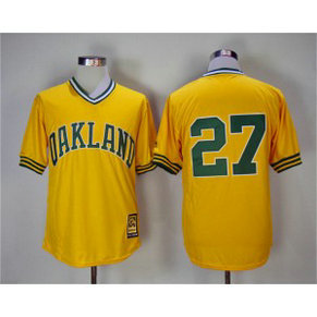 MLB Athletics 27 Catfish Hunter Yellow Turn Back The Clock Copperstown Collection Men Jersey