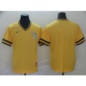 MLB Athletics Blank Yellow Nike Cooperstown Collection Legend V-Neck Men Jersey