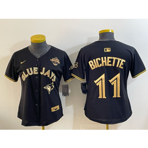 MLB Blue Jays 11 Bichette Black Gold 2025 World Series Champion Nike Cool Base Women Jersey