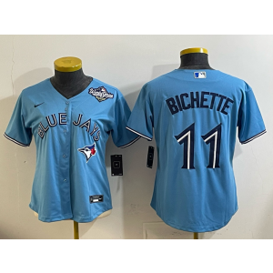 MLB Blue Jays 11 Bichette Light Blue 2025 World Series Nike Cool Base Women Jersey