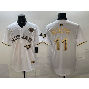 MLB Blue Jays 11 Bo Bichette White Gold 2025 World Series Champion Nike Cool Base Men Jersey