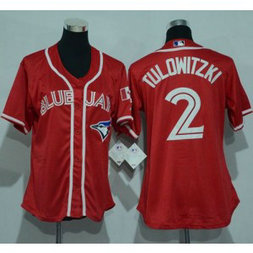 MLB Blue Jays 2 Troy Tulowitzki Red Canada Day Women Jersey