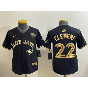 MLB Blue Jays 22 Clement Black Gold 2025 World Series Champion Nike Cool Base Youth Jersey