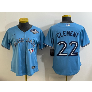 MLB Blue Jays 22 Clement Light Blue 2025 World Series Nike Cool Base Women Jersey