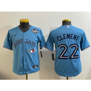MLB Blue Jays 22 Clement Light Blue 2025 World Series Nike Cool Base Youth Jersey