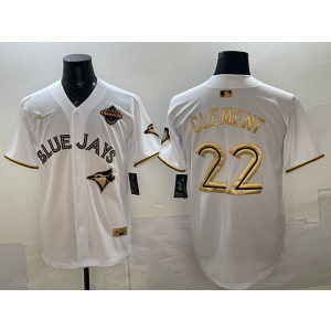 MLB Blue Jays 22 Clement White Gold 2025 World Series Champion Nike Cool Base Men Jersey