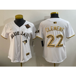 MLB Blue Jays 22 Clement White Gold 2025 World Series Champion Nike Cool Base Women Jersey