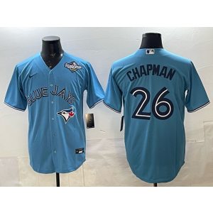 MLB Blue Jays 26 Matt Chapman Light Blue 2025 World Series Nike Cool Base Men Jersey