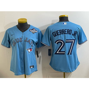 MLB Blue Jays 27 Guerrero Jr Light Blue 2025 World Series Nike Cool Base Women Jersey