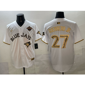 MLB Blue Jays 27 Vladimir Guerrero White Gold 2025 World Series Champion Nike Cool Base Men Jersey