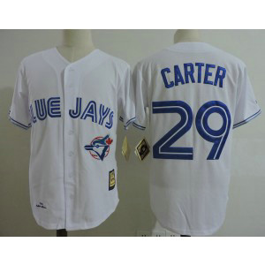 MLB Blue Jays 29 Joe Carter White 1993 Cooperstown Collection Men Jersey